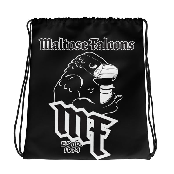 MF Quarantine Bird Drawstring Black Bag