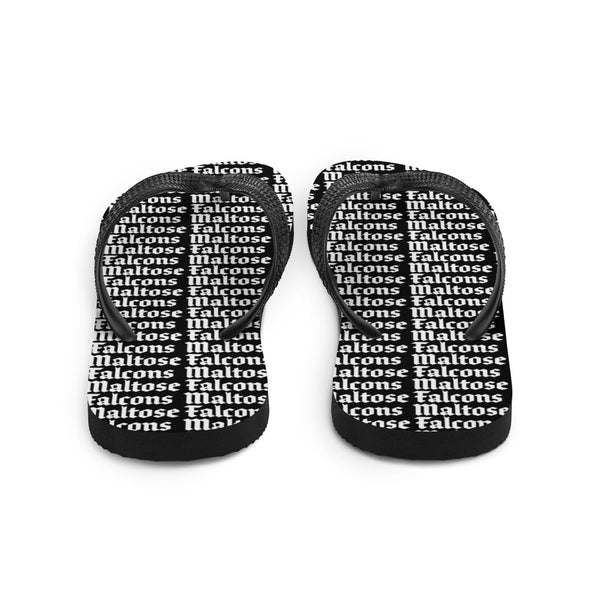 MF Text In Brick Pattern - White On Black Flip-Flops
