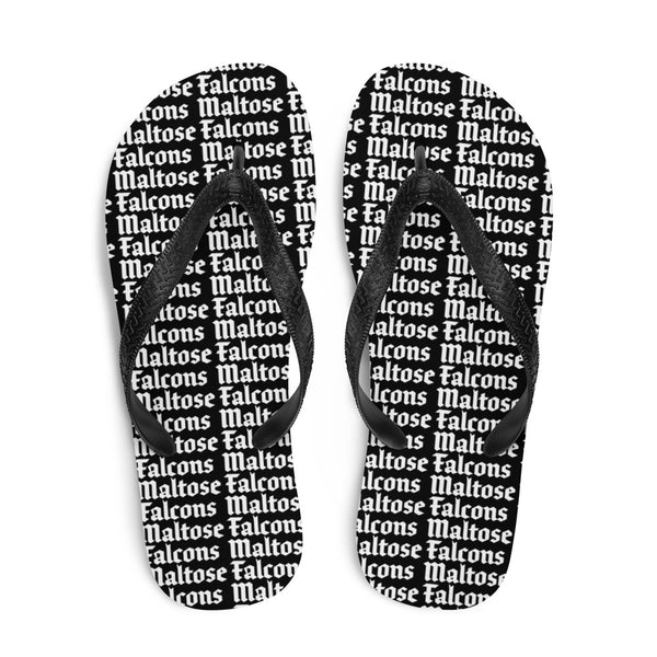 MF Text In Brick Pattern - White On Black Flip-Flops